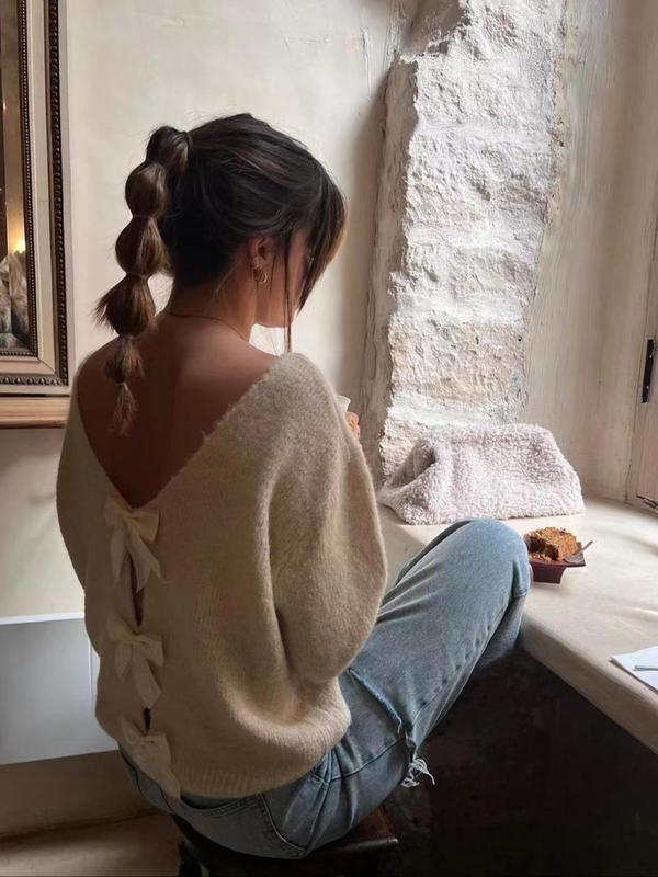 Rylee Bow Oversized Cardigan In Brown - Image 3