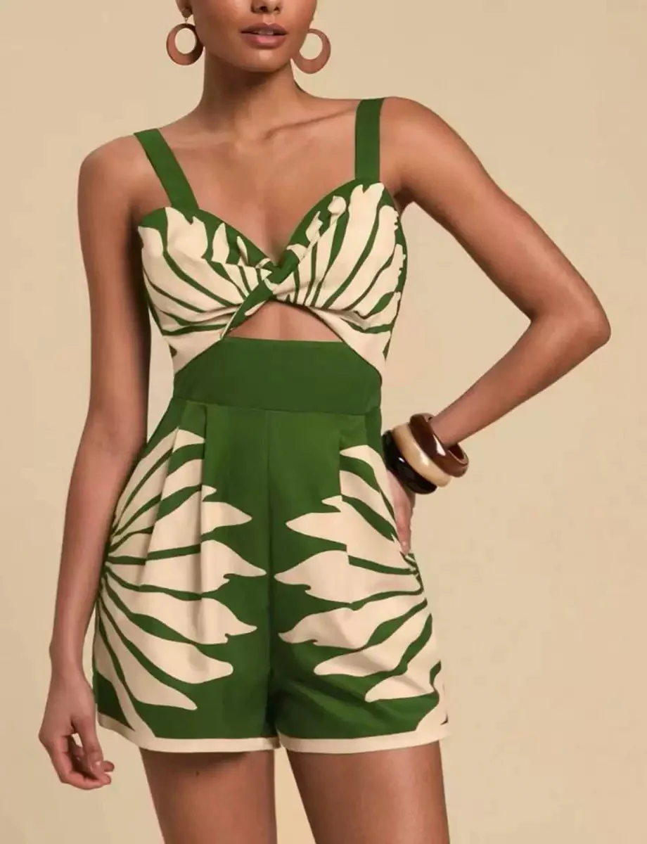Sabella Cut-Out Romper In Green - Image 4