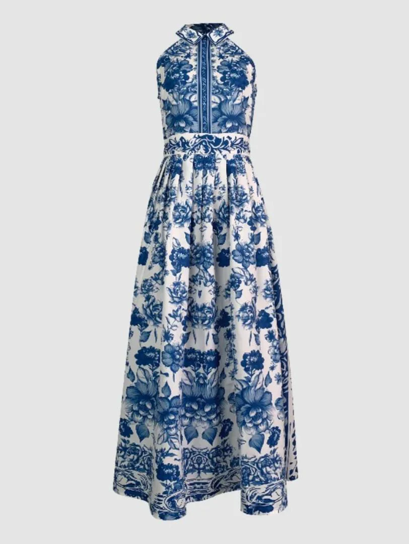 Saffron Halterneck Floral Maxi Dress In Blue - Image 5