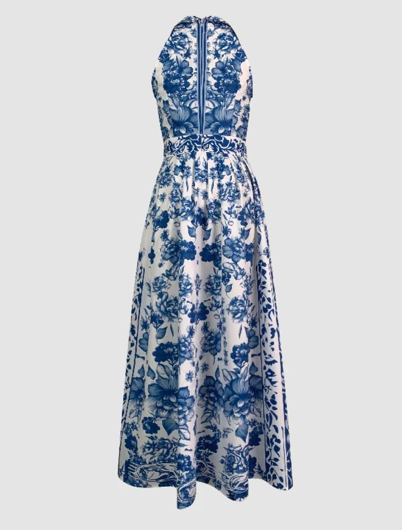 Saffron Halterneck Floral Maxi Dress In Blue - Image 7