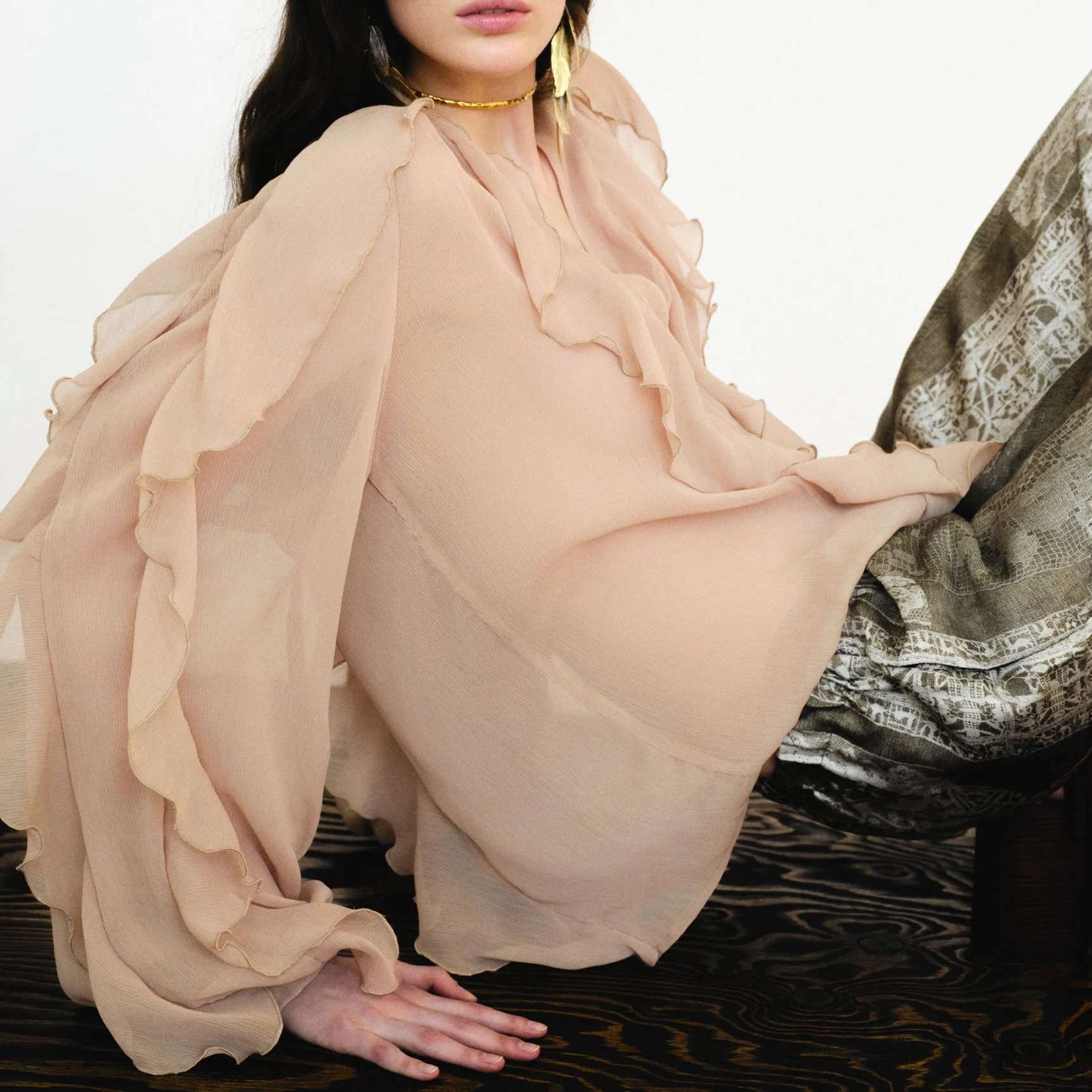 Saga Ruffled Top In Beige - Image 2