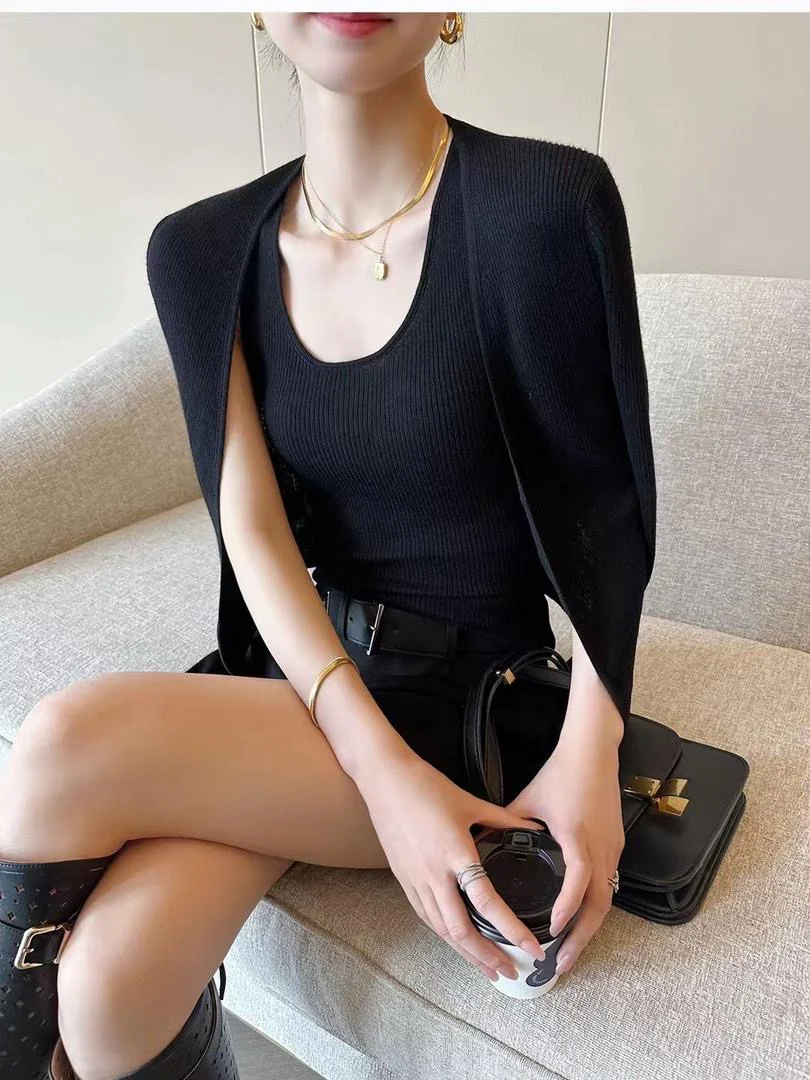 Saira Statement Tops with Cape Style Sweater - Image 2