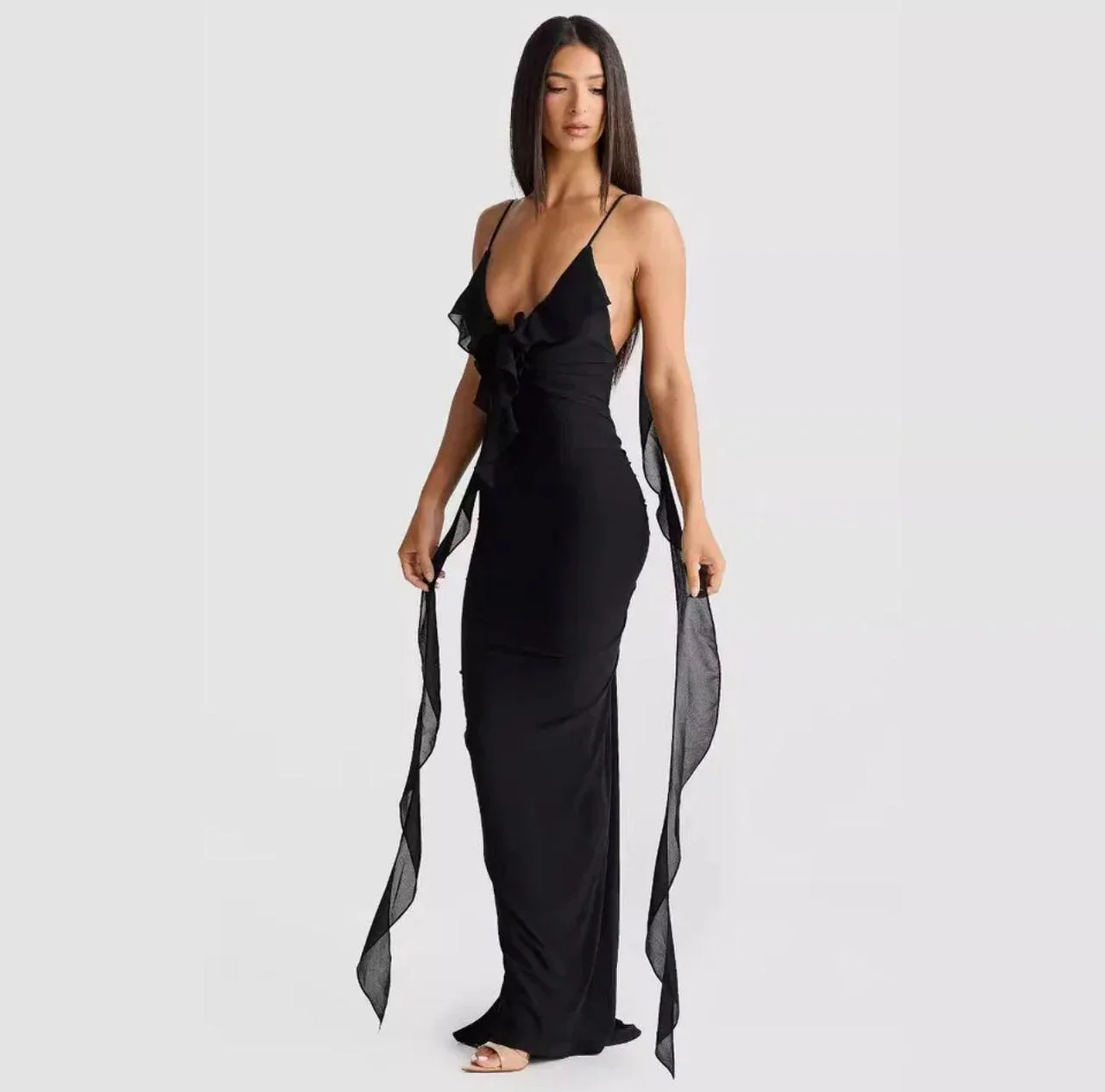 Salvia Ruffled Maxi Dress With Scarf - Image 2