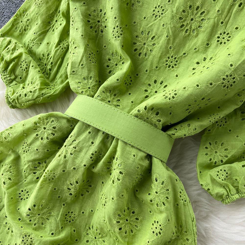 Sansa Eyelet Cotton Dress In Green - Image 4