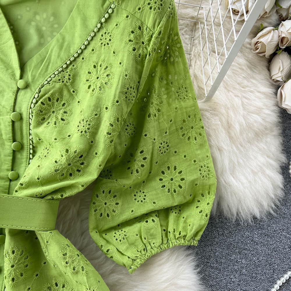 Sansa Eyelet Cotton Dress In Green - Image 6