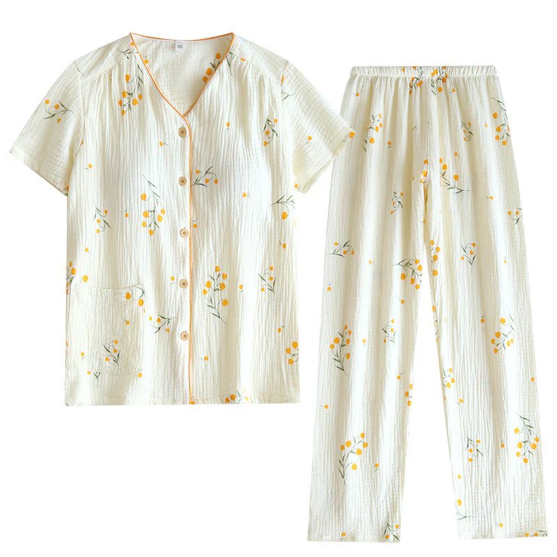 Sarena Floral Cotton Padded Nightsuit In Off-White - Image 3