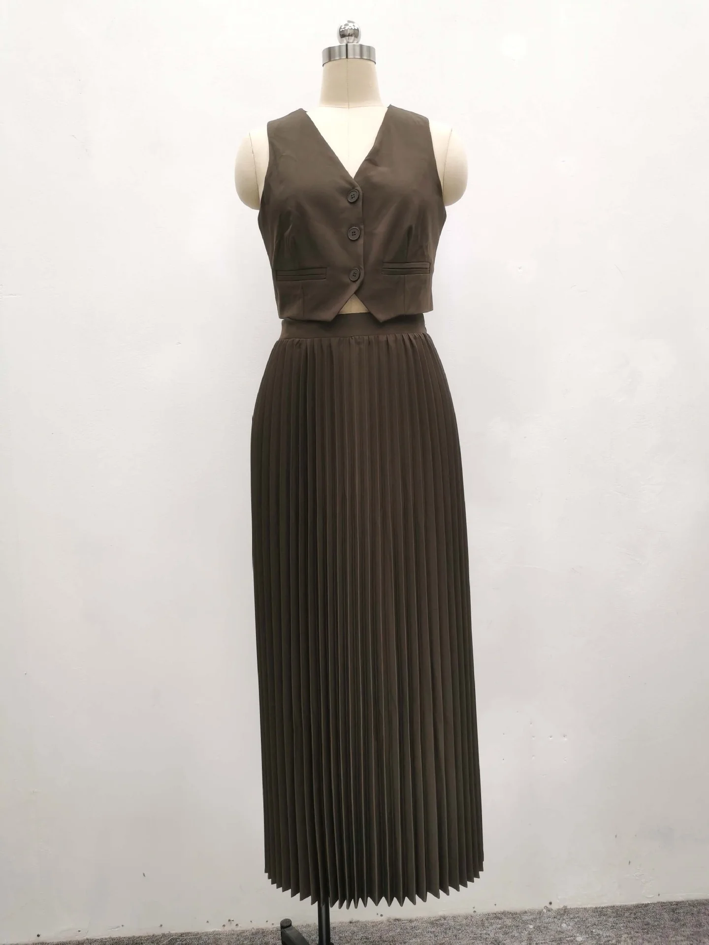 Sarine Luxe Vest Suit With Skirt In Brown - Image 6