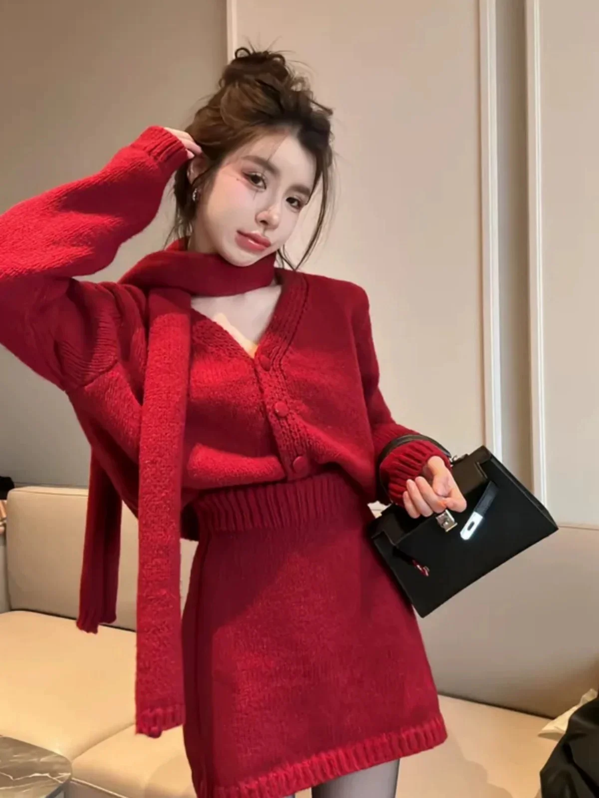 Sara Luxe Winter Coord Set with Scarf - Image 2