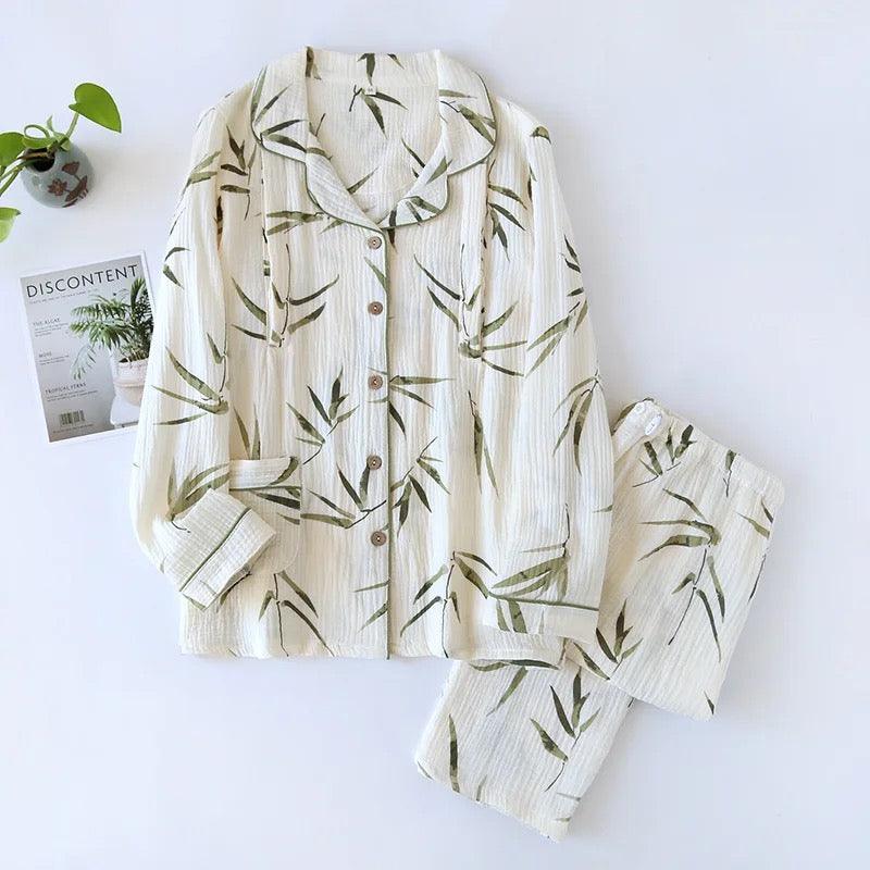 Selena Cotton Crepe Nightsuits In Off-White