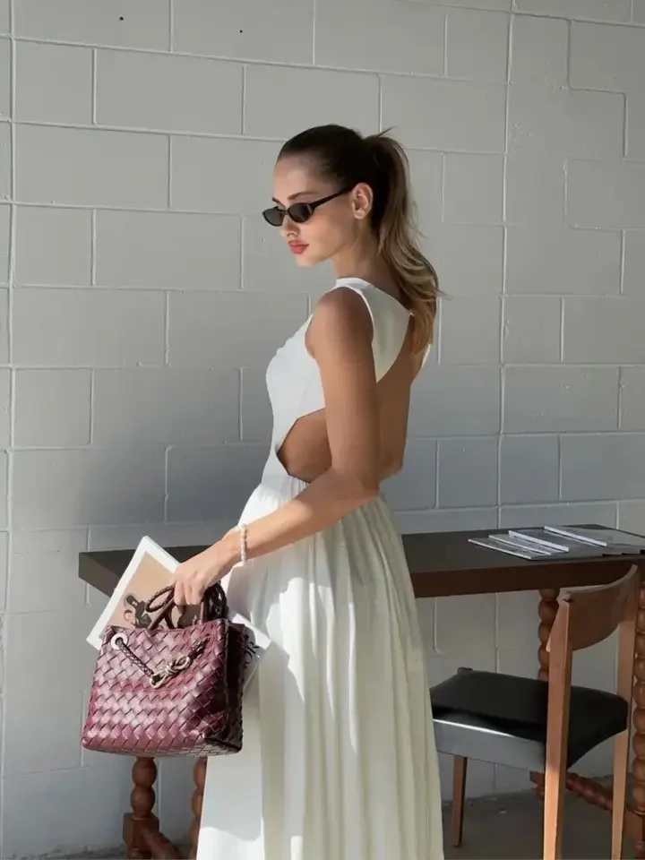 Selma A Line Midi Dress in White - Image 2