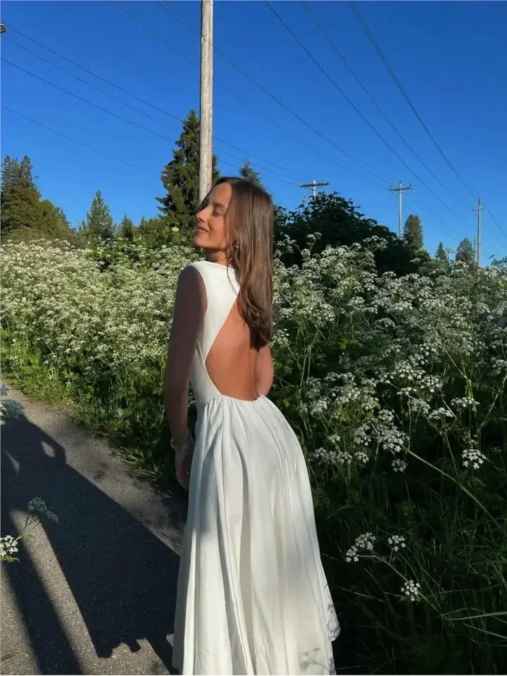Selma A Line Midi Dress in White - Image 3