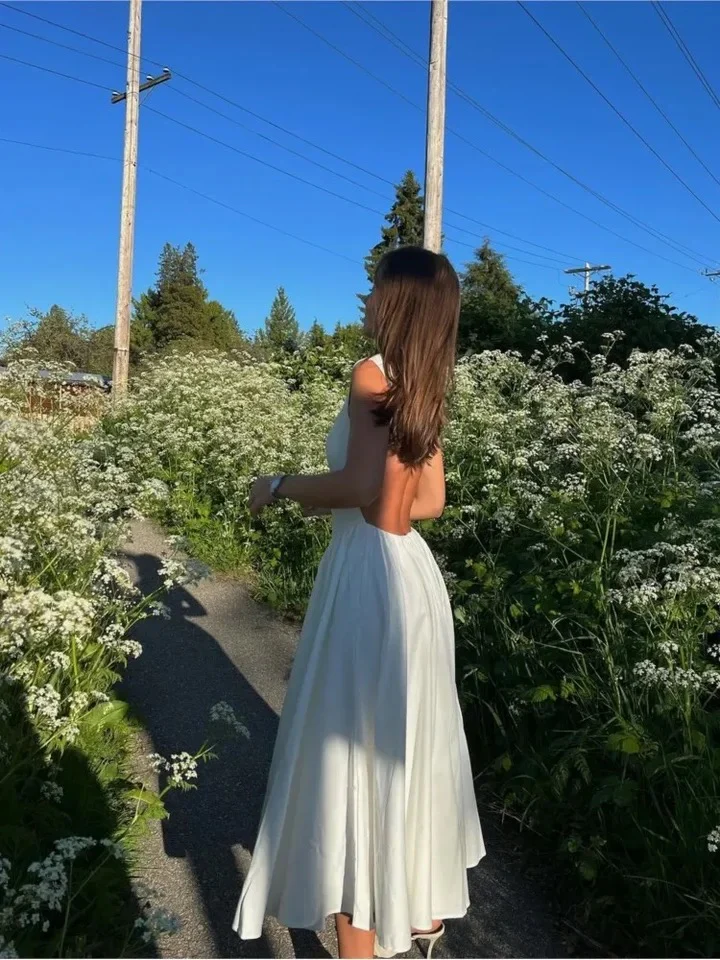 Selma A Line Midi Dress in White - Image 4