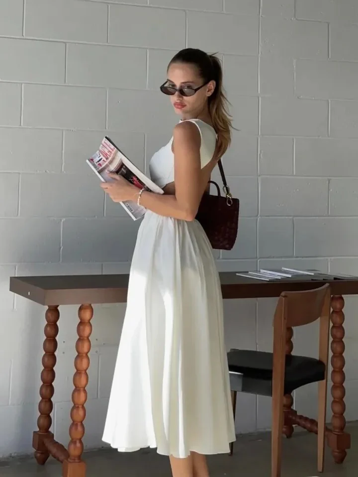 Selma A Line Midi Dress in White - Image 5