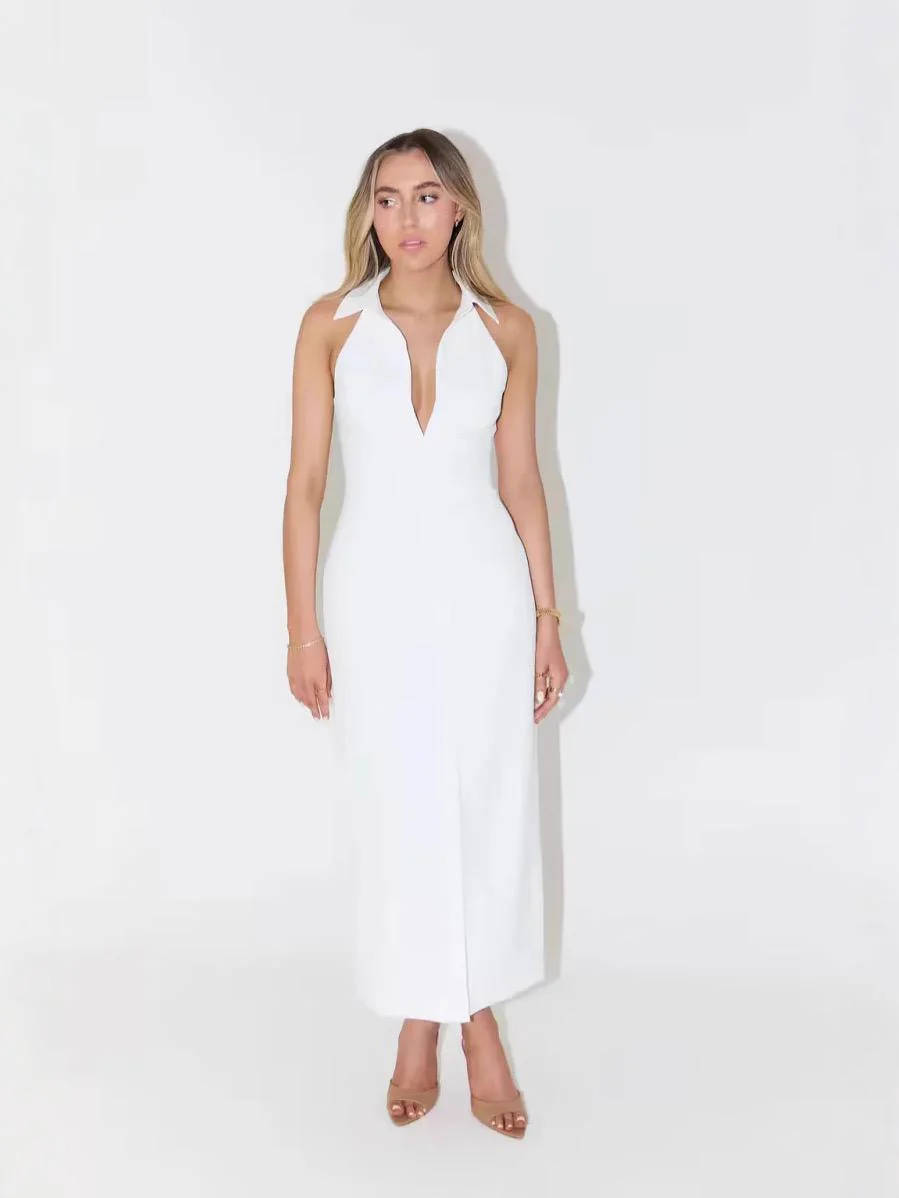 Semi Statement Summer Dress In White - Image 5