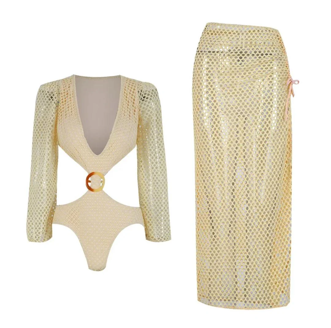Sena Swimsuit With Skirt In Beige - Image 2