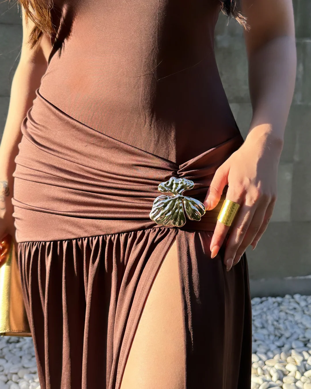 Serafina Luxe Slit Cut Maxi Dress In Brown - Image 10
