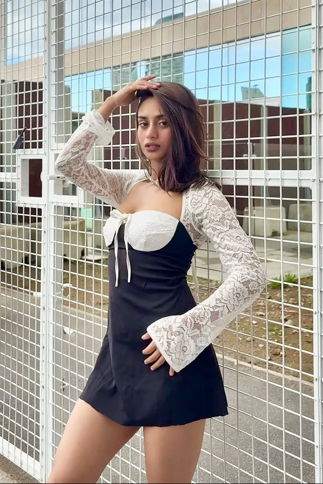 Serbia Lace Mini Dress In Black - Image 6