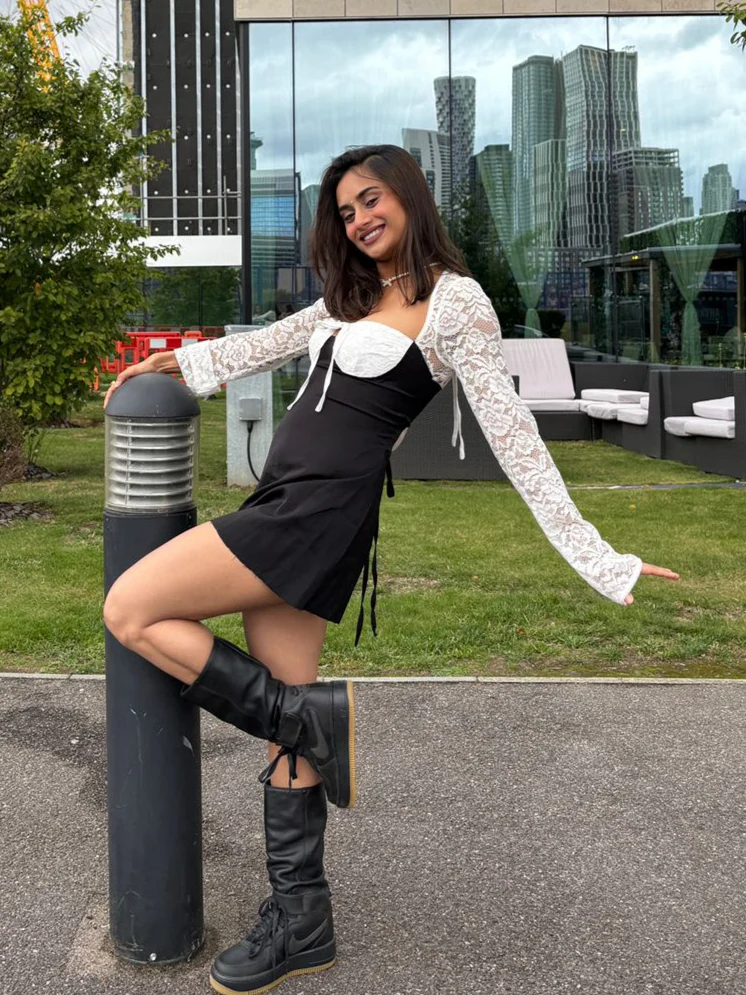 Serbia Lace Mini Dress In Black - Image 8