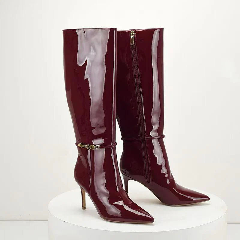 Sergey Pointed Leather Boots In Wine - Image 3