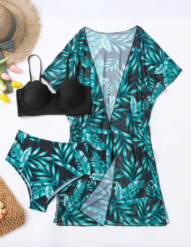 Shay Holiday Bikini Set With Cape In Green - Image 3