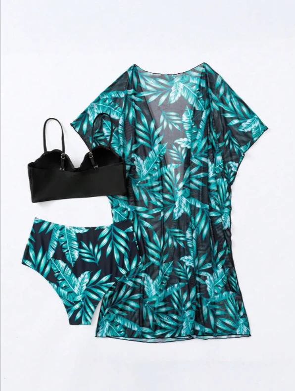Shay Holiday Bikini Set With Cape In Green - Image 4