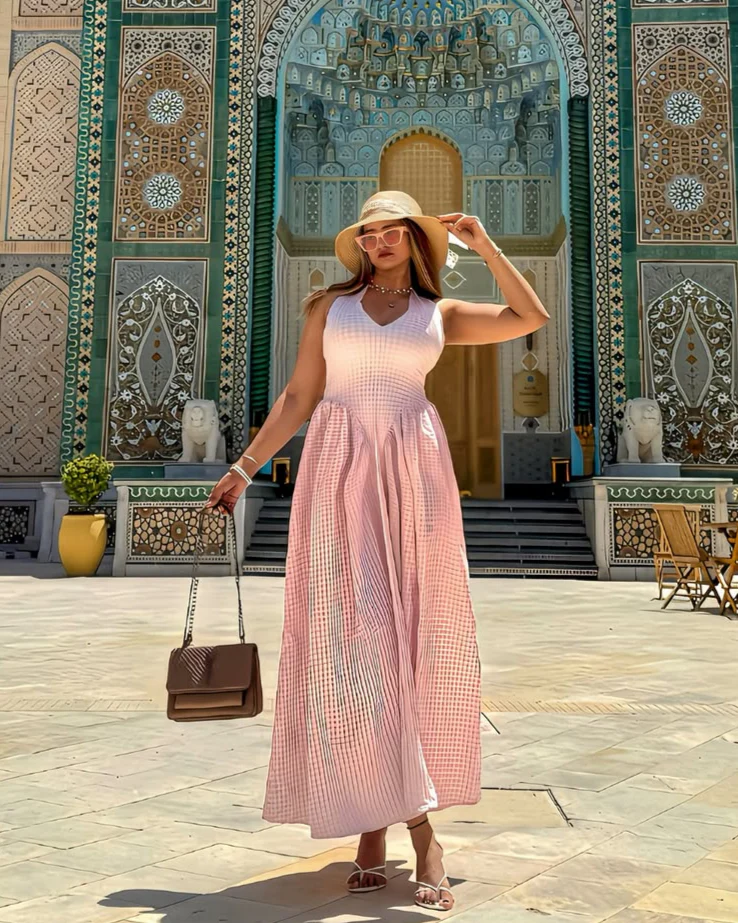 Shireen Drop Waist Midi Dress In Pink - Image 8