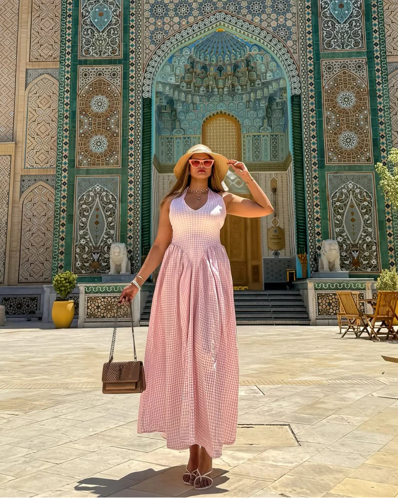 Shireen Drop Waist Midi Dress In Pink - Image 9