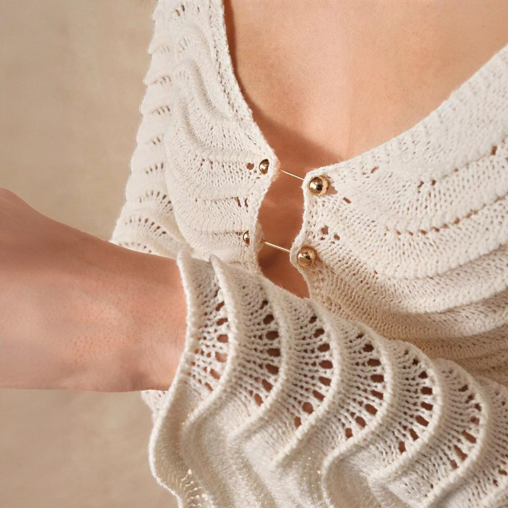 Shirly Luxe Crochet Knit Dress -Resortwear In Beige - Image 5