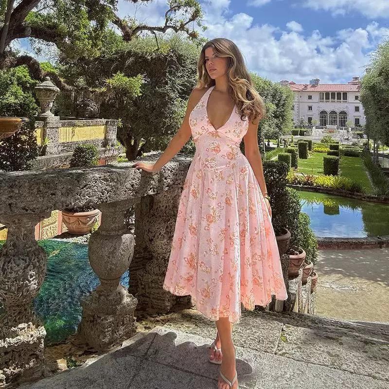Simiana Vintage Floral Midi Dress In Pink - Image 4