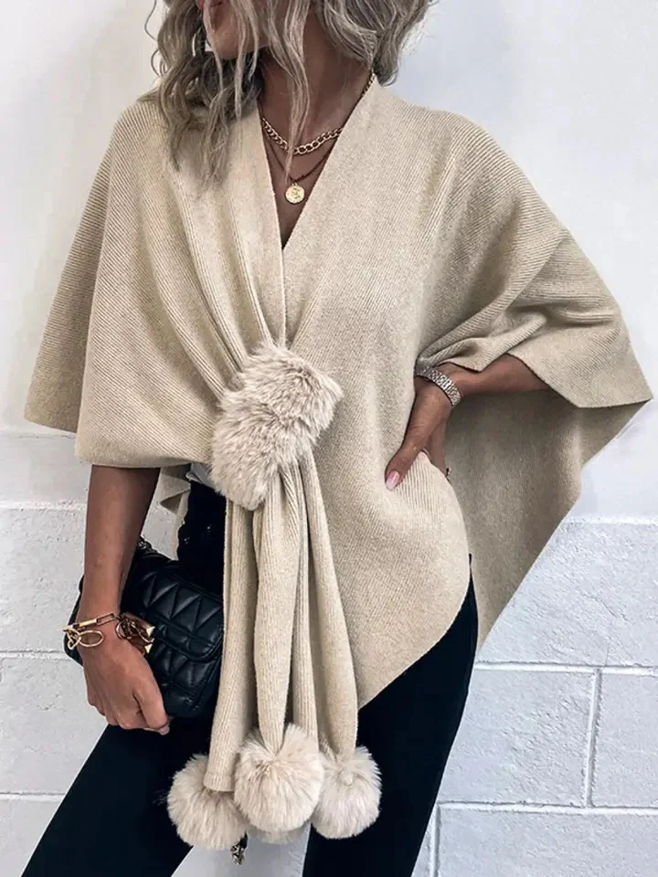 Simona Winter Cape In Beige - Image 3