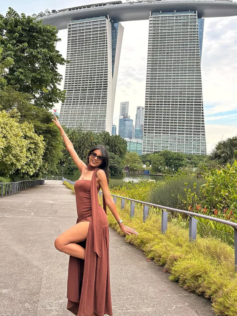 Sofiya Offshoulder Slit Maxi Dress With Scarf In Dark Brown - Image 2