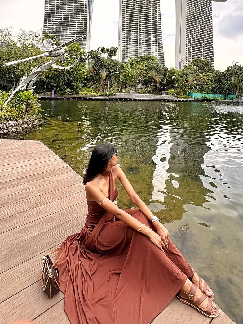 Sofiya Offshoulder Slit Maxi Dress With Scarf In Dark Brown - Image 5