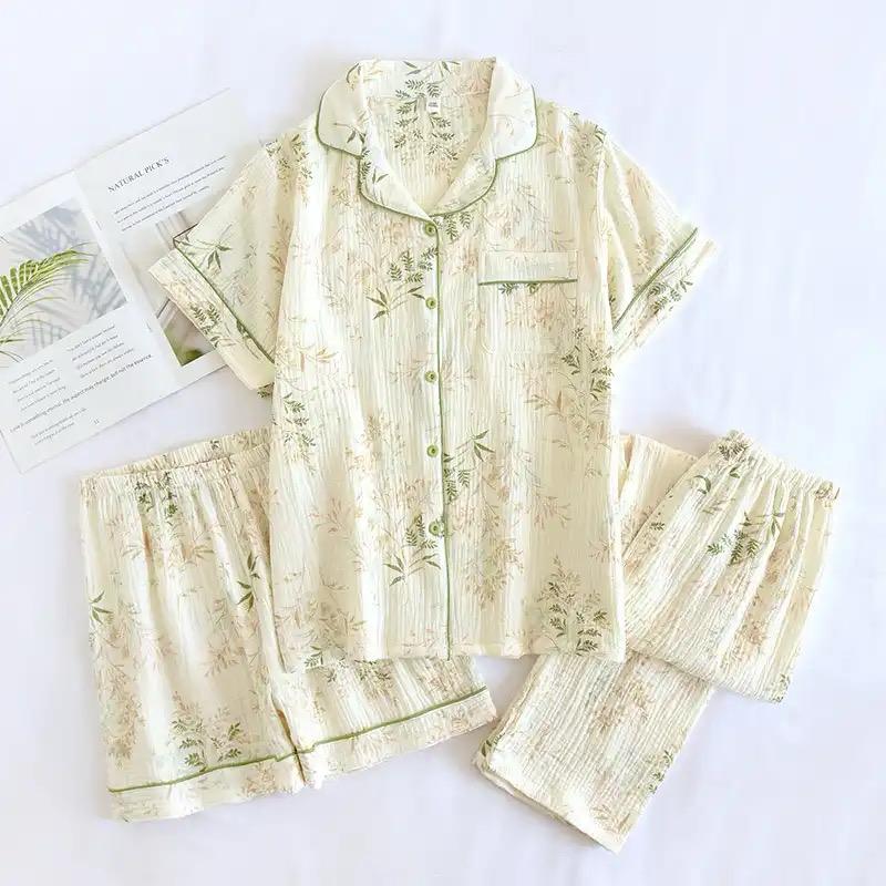 Soko Floral Cotton Nightsuit Set of 3 In Off-White