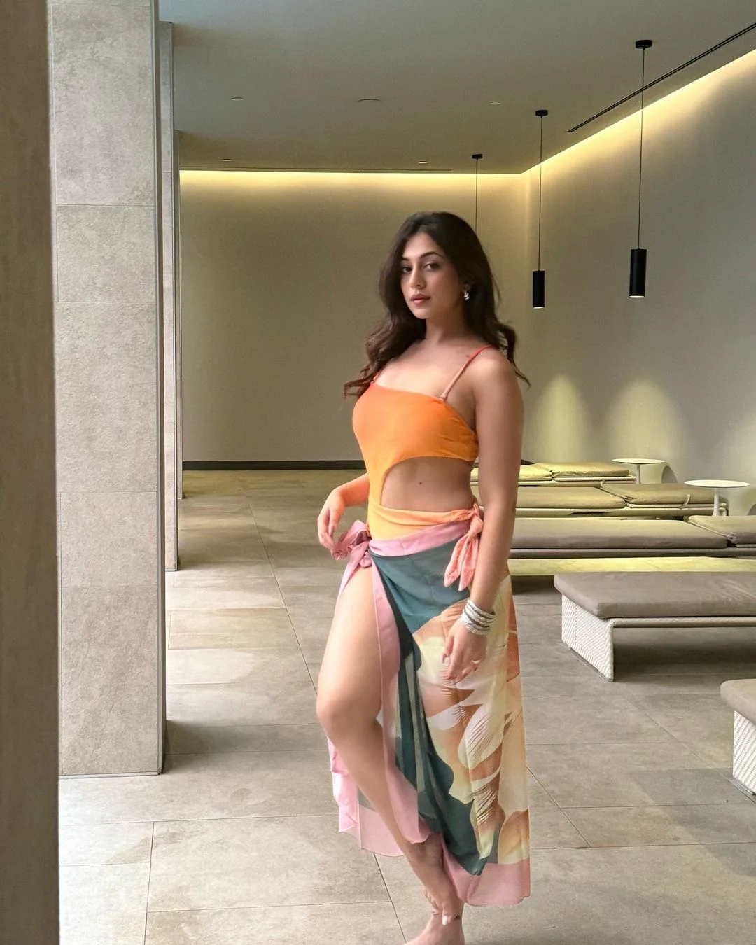 Sunset Swimsuit With Sarong In Orange - Image 4