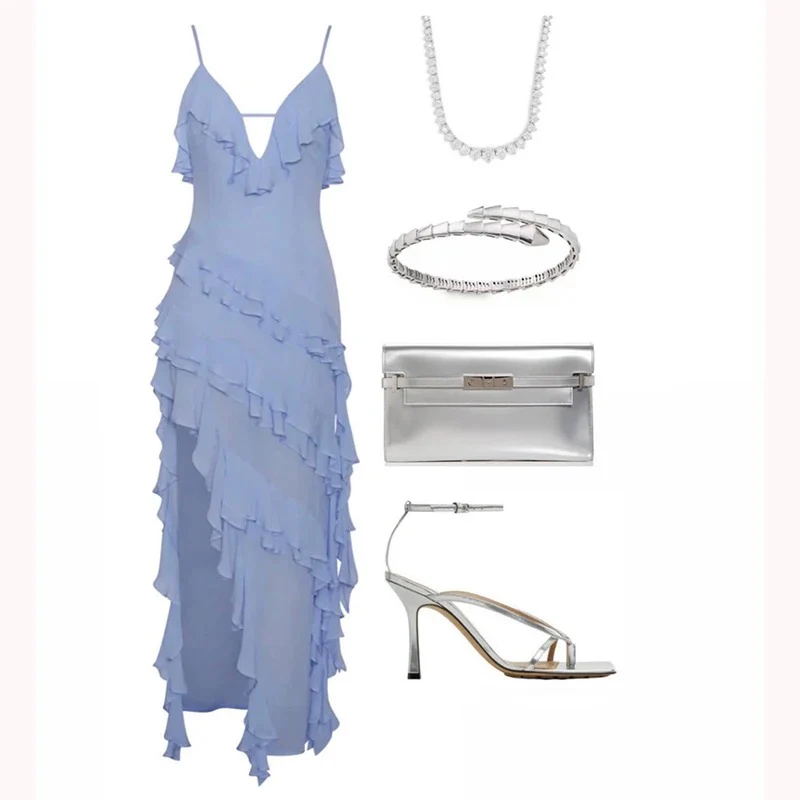 Swiss Ruffled Maxi Dress in Blue - Image 2