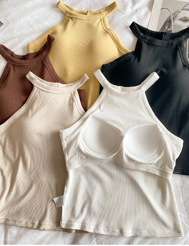 Tassie Tank Tops with Inbuilt Bra In Brown - Image 2