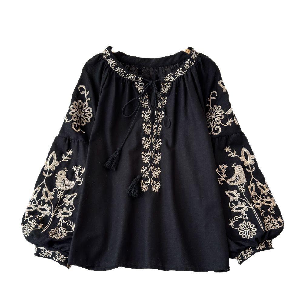 Teo  Embroidered Summer Top In Black - Image 2