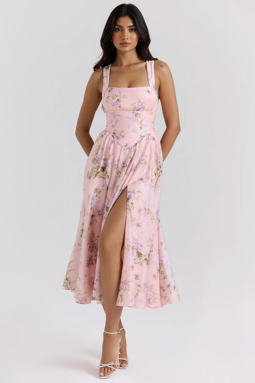 Thistle Summer Holiday Midi Dress In Pink