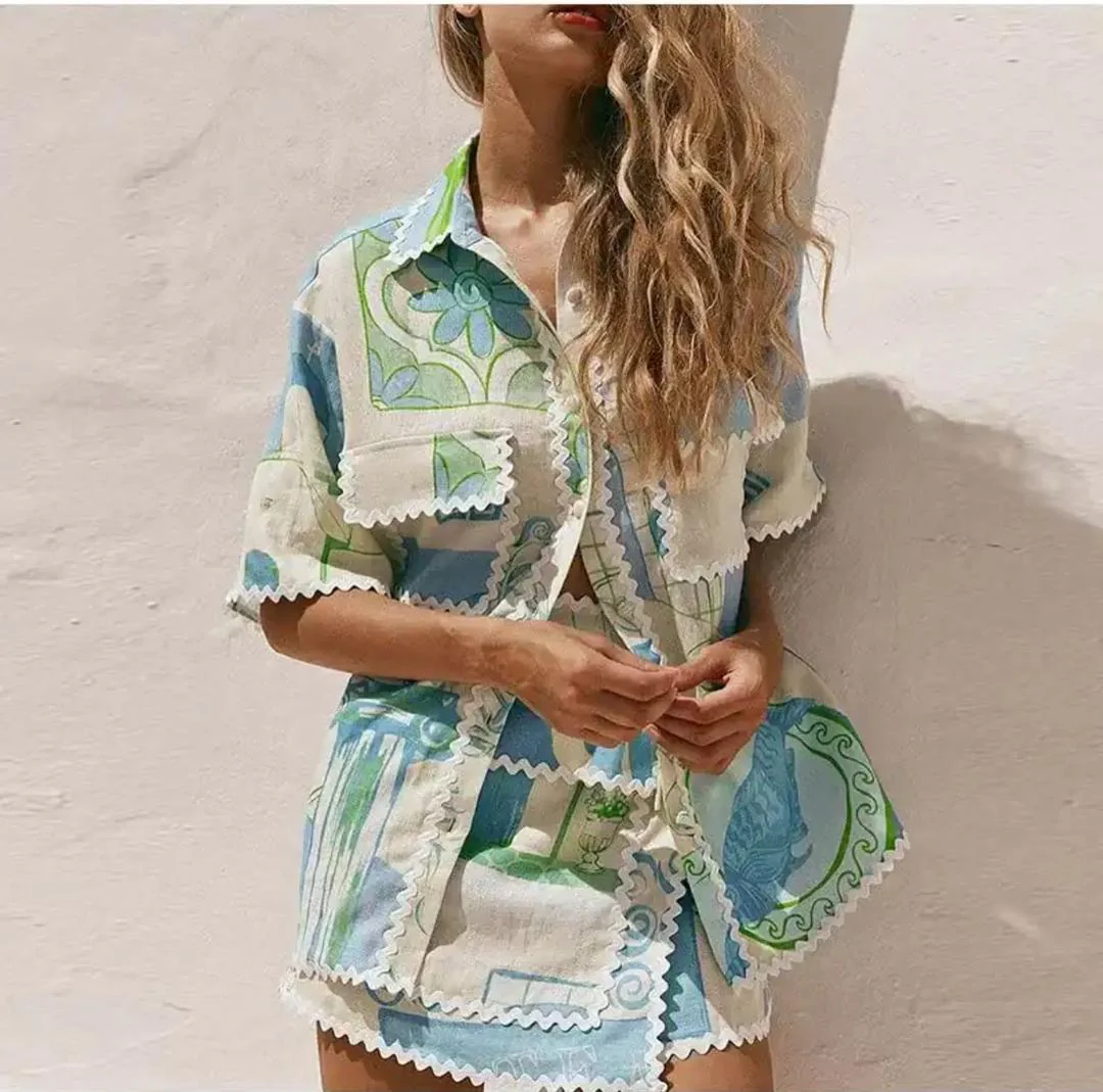 Trixie Printed Summer Coord In Blue