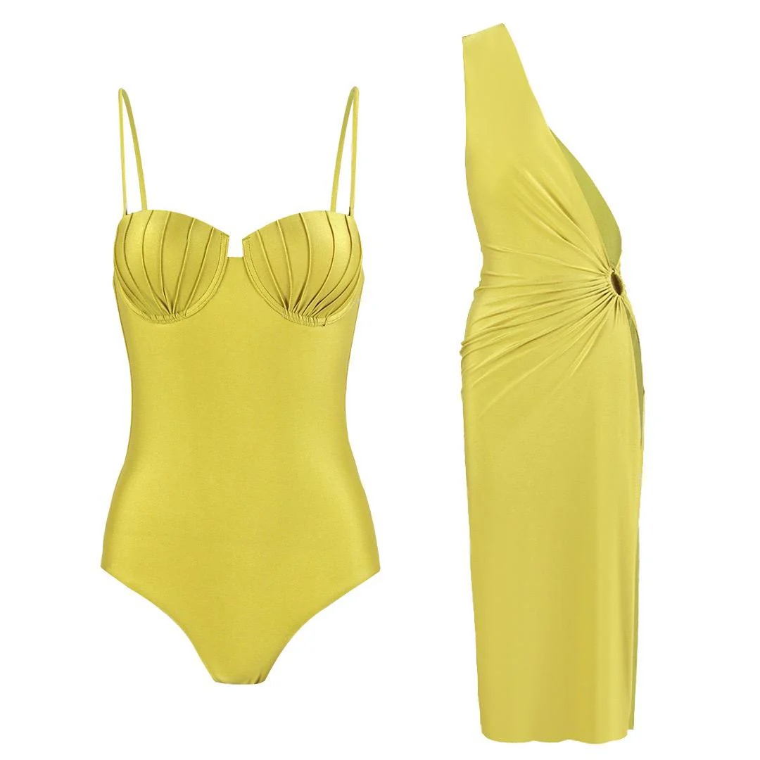 Trope Luxe Swimsuit With Coverup In Yellow - Image 6