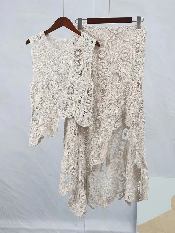 Tropez Crochet Holiday Coord - Resortwear In Beige - Image 6