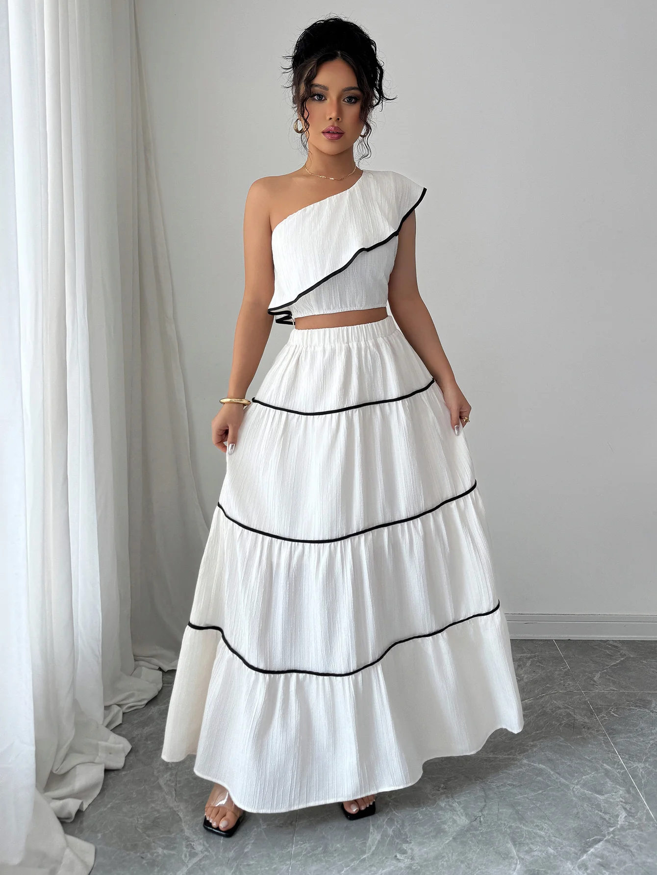 Valentino One-Shoulder Top With Skirt Coord Sets In White - Image 6