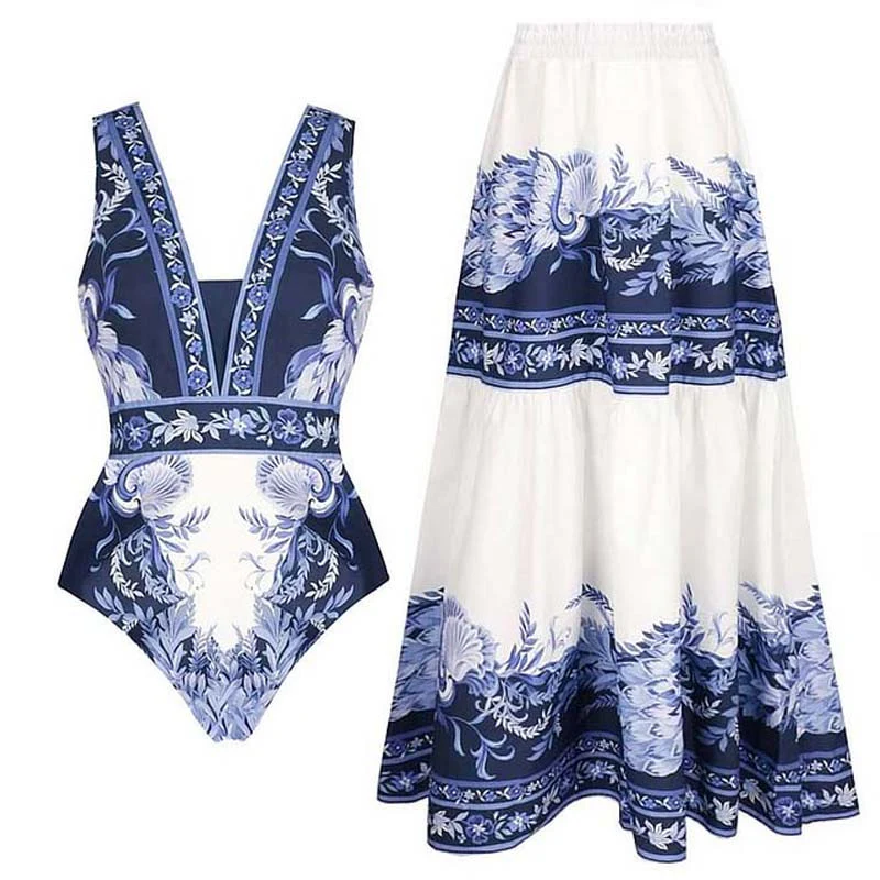 Valeska Printed Swimsuit With Skirt - Image 2