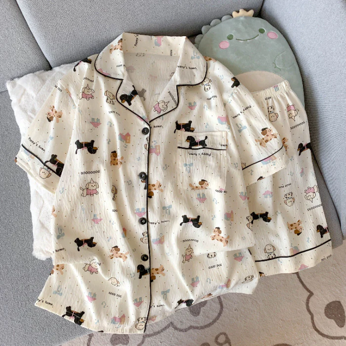 Vega 3 Pc Set Cotton Nightsuit In Off-White - Image 3