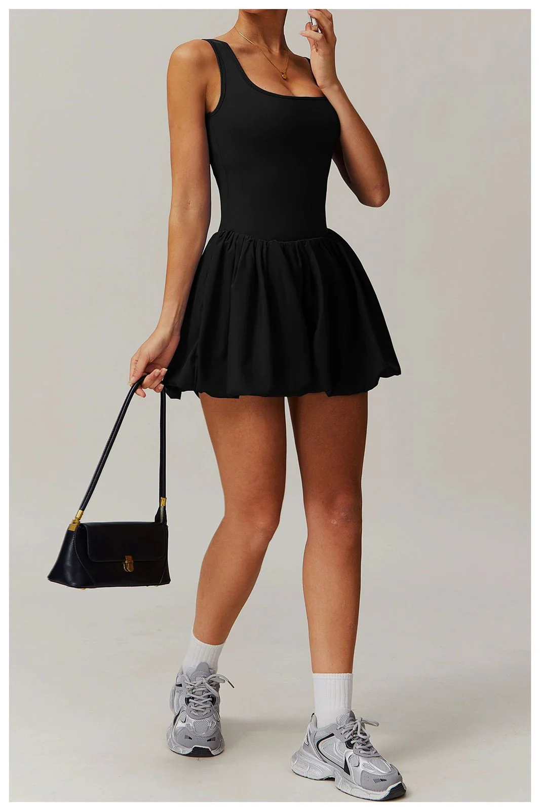 Venessa Statement Balloon Dress With Attached Short In Black - Image 3