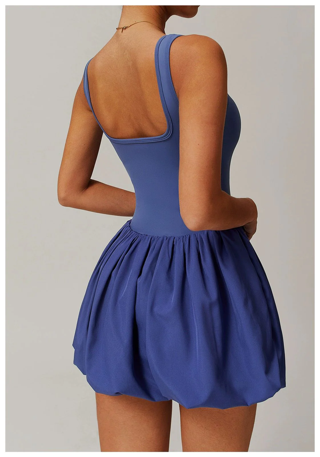Venessa Statement Balloon Dress With Attached Short In Blue - Image 7