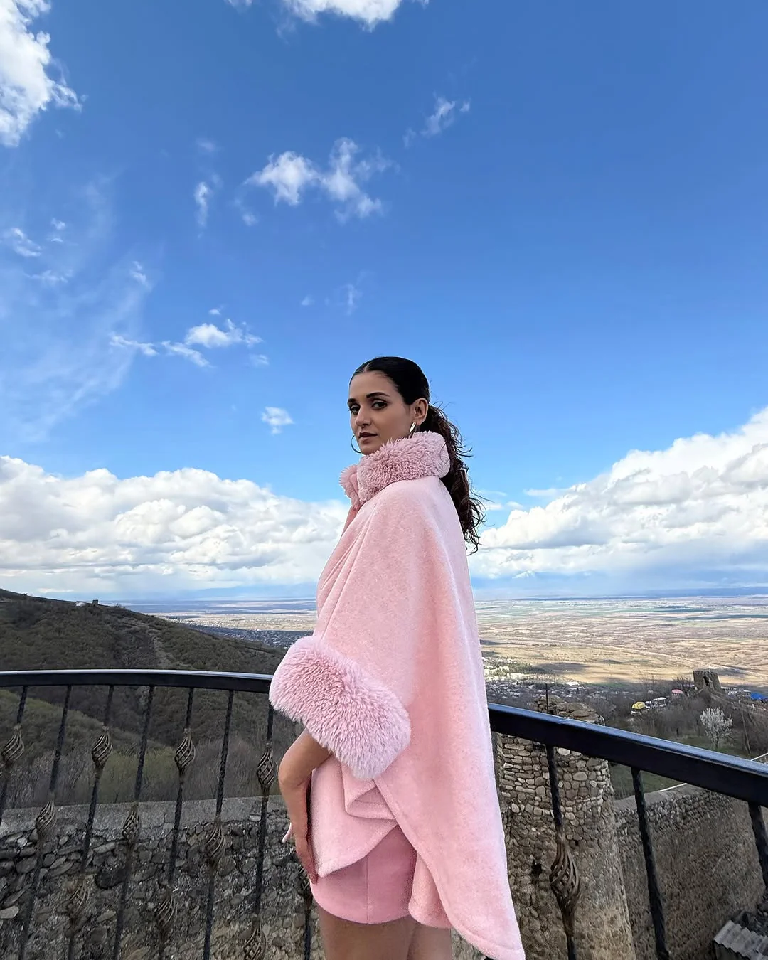 Violetta Premium Winter Capes with Fur Detailing In Pink - Image 4
