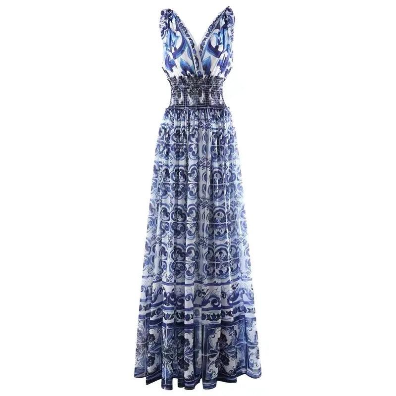 Wester Porcelain Print Maxi Dress In Blue - Image 6