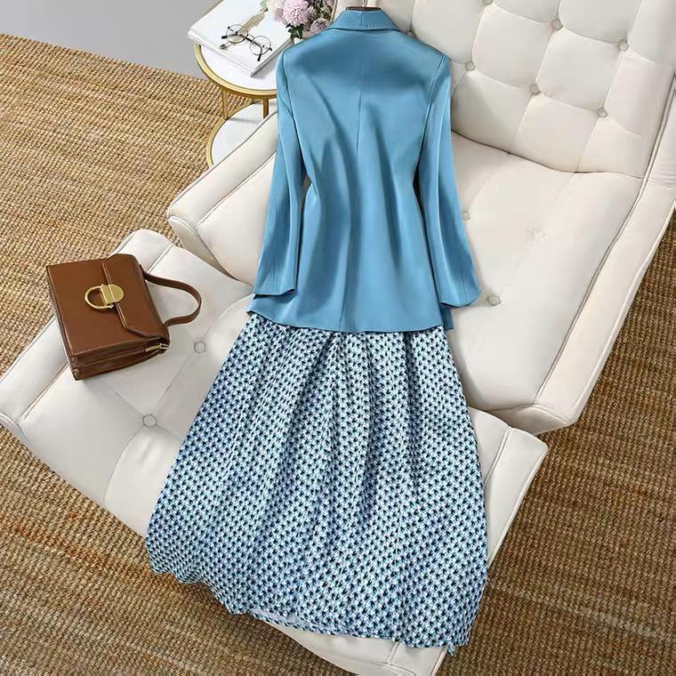 Willa A Line Dress with Blazer In Blue - Image 3