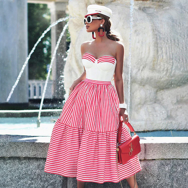 Yadira Stripe Swimsuit With Skirt - Image 6